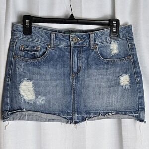 Bongo Y2K micro mini distressed 100% cotton denim skirt‎ sz 3